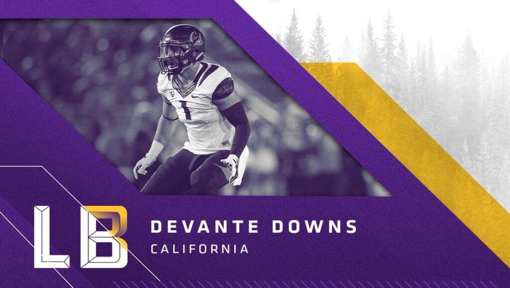 Linebacker Devante Downs, California,, escolha do Vikings