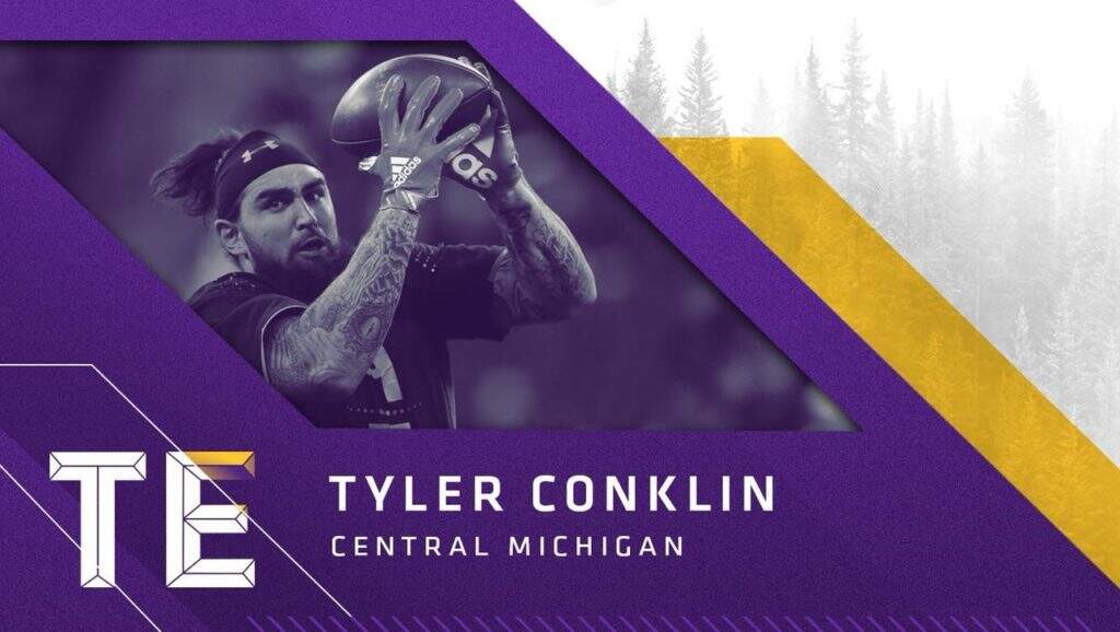 Tight End Tyler Conklin, Central Michigan,, escolha do Vikings