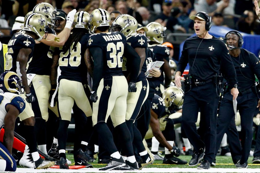 Nov 27, 2016; New Orleans, LA, USA;  New Orleans Saints defensive coordinator Dennis Allen (right) celebrates with his team following a defensive stop against the Los Angeles Rams during the first half of a game at the Mercedes-Benz Superdome. Mandatory Credit: Derick E. Hingle-USA TODAY Sports