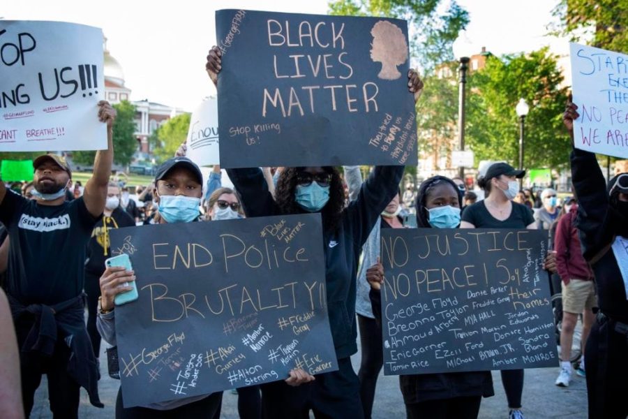Black Lives Matter protesters congregate on Boston Common. (Robin Lubbock/WBUR)