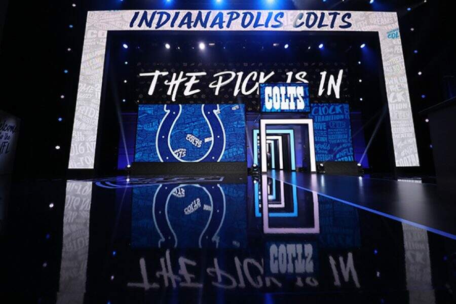 A general, overall view of the stage is seen as the Indianapolis Colts announce a pick during the 2016 NFL Draft at the Auditorium Theatre on Friday, April 29, 2016 in Chicago. (Perry Knotts via AP)