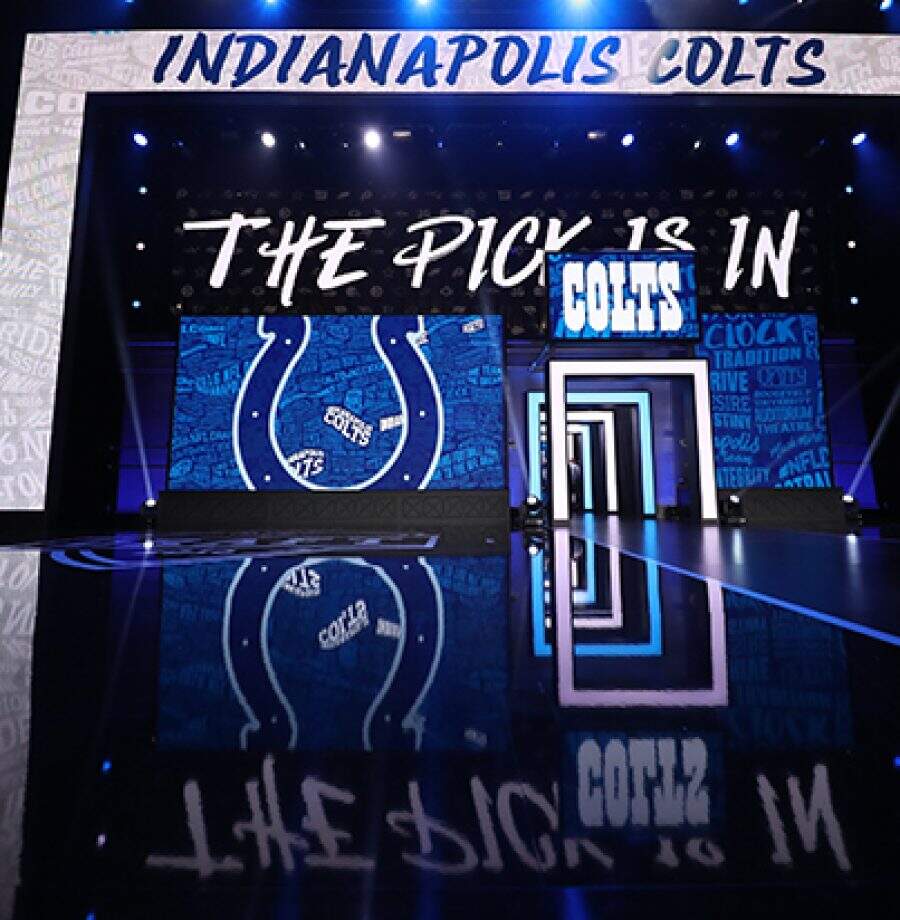 A general, overall view of the stage is seen as the Indianapolis Colts announce a pick during the 2016 NFL Draft at the Auditorium Theatre on Friday, April 29, 2016 in Chicago. (Perry Knotts via AP)