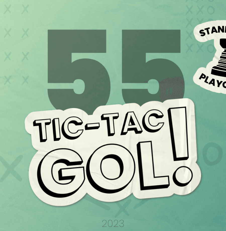 Capa do "Tic-Tac-Gol! #55 - A primeira rodada da Conferência Leste nos playoffs da NHL!". Fundo com gradiente verde, número 55 em preto, logo do Tic-Tac-Gol! em branco e selo dos Playoffs da Stanley Cup.