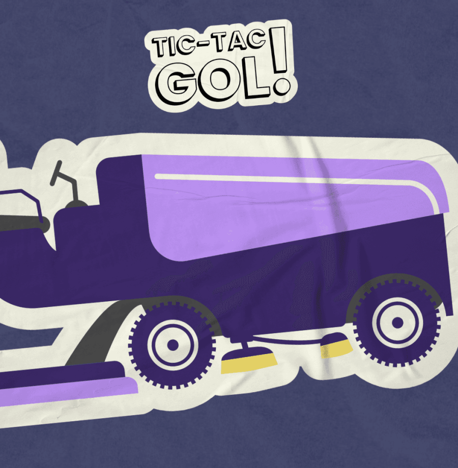 fundo roxo com imagem de um zamboni na frente e o logo do tic-tac-gol!