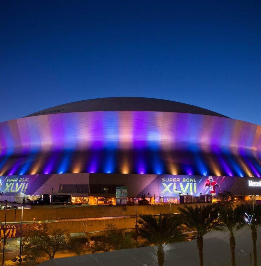 1 February 2013: The sun sets at the Mercedes-Benz Superdome before the Baltimore Ravens play the San Francisco 49ers in Superbowl XLVII  in New Orleans, LA.
