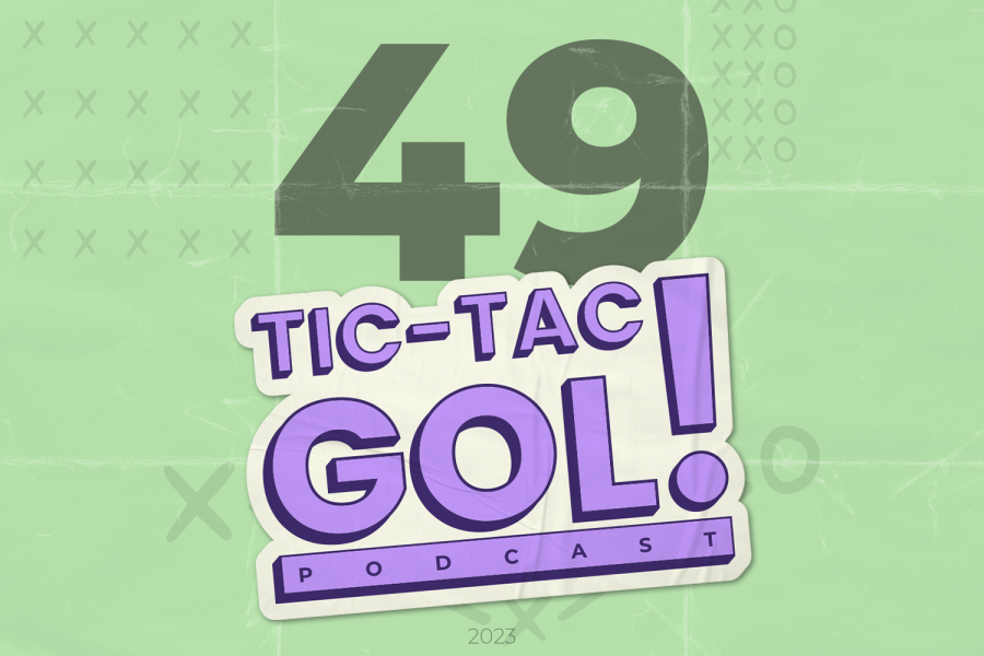 Fundo verde com o número 49 em um tom da mesma cor mais escuro. Em cima, o logo do Tic-Tac-Gol!, um podcast sobre a NHL.
