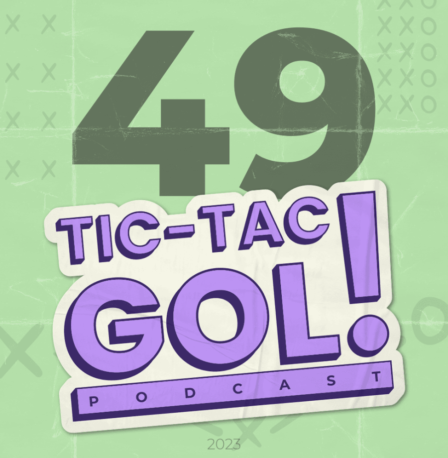 Fundo verde com o número 49 em um tom da mesma cor mais escuro. Em cima, o logo do Tic-Tac-Gol!, um podcast sobre a NHL.