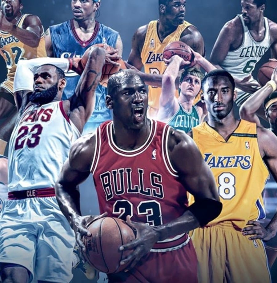 jogadores lendários da NBA com suas camisas aposentadas da NBA