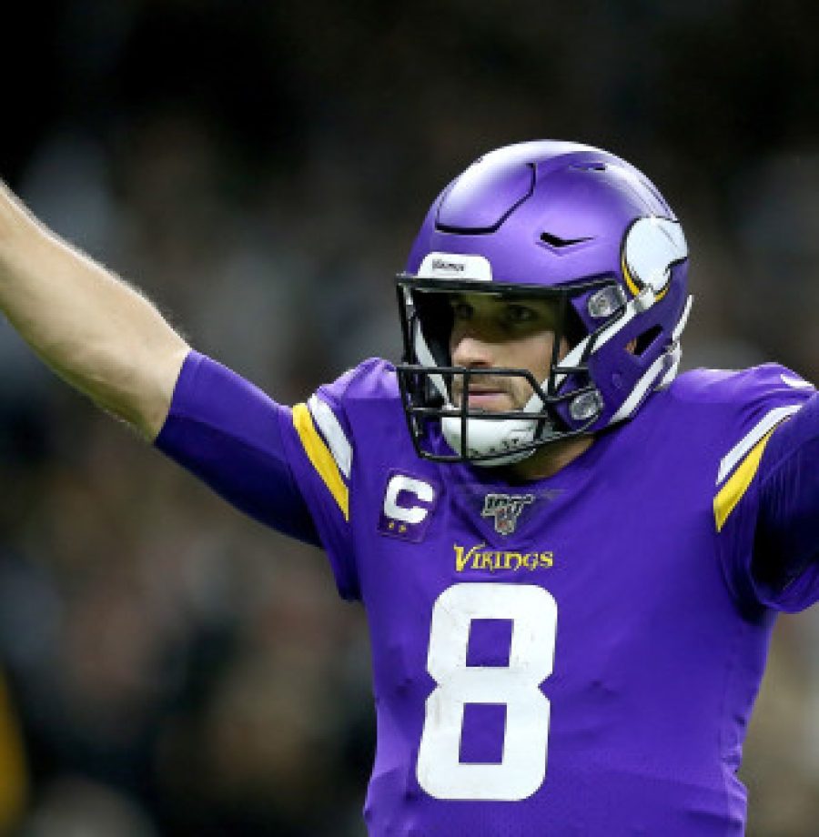 NEW ORLEANS, LOUISIANA - JANUARY 05: Kirk Cousins #8 of the Minnesota Vikings celebrates after winning the NFC Wild Card Playoff game against the New Orleans Saints at Mercedes Benz Superdome on January 05, 2020 in New Orleans, Louisiana. (Photo by Jonathan Bachman/Getty Images)