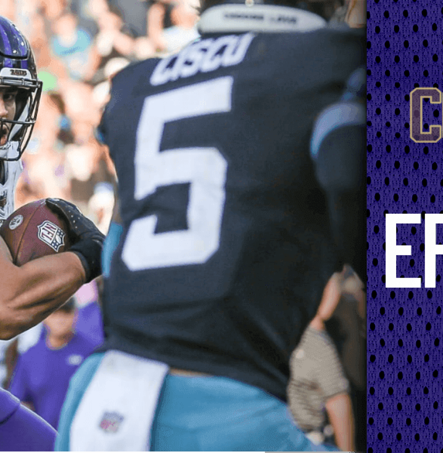 Josh Oliver com mais uma recepção para o Baltimore Ravens