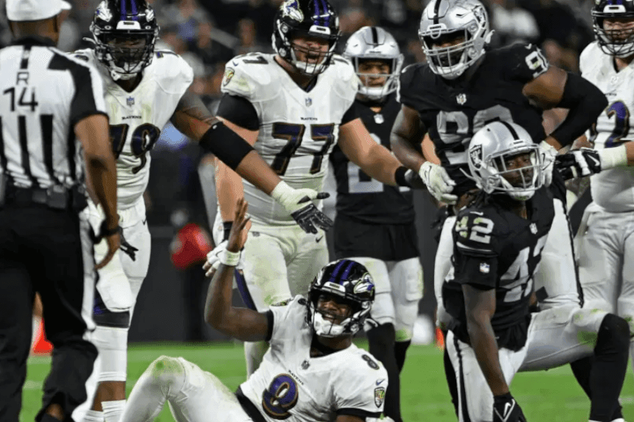 Lamar reclama em atuação abaixo da média do Baltimore Ravens contra o Las Vegas Raiders