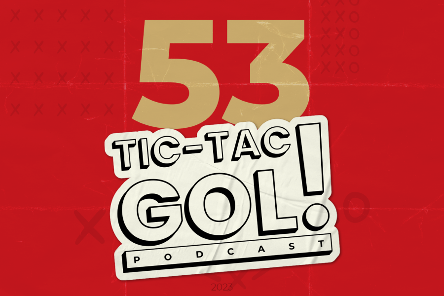 Arte do episódio 53 do Tic-Tac-Gol, com logo do podcast a frente e nas cores do Toronto Six, campeão da PHF