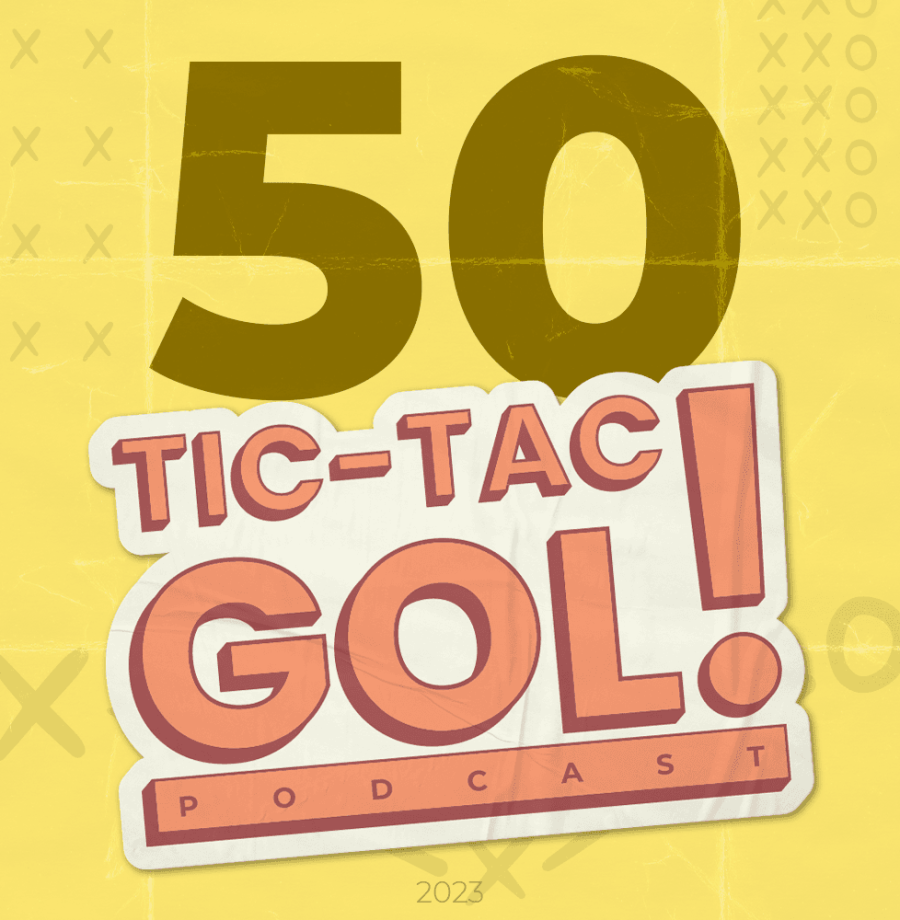 Fundo amarelo com oo número 50 e logo do Tic-Tac-Gol!. O nome do episódio é "Trade Deadline da NHL e bagunça organizada"