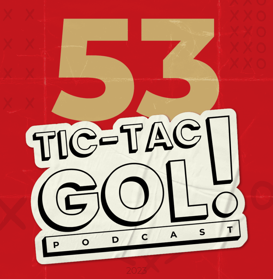 Arte do episódio 53 do Tic-Tac-Gol, com logo do podcast a frente e nas cores do Toronto Six, campeão da PHF