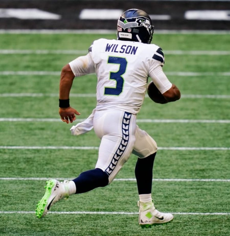 Seattle Seahawks quarterback Russell Wilson (3) runs in the open field against the Atlanta Falcons during the second half of an NFL football game, Sunday, Sept. 13, 2020, in Atlanta. (AP Photo/Brynn Anderson)